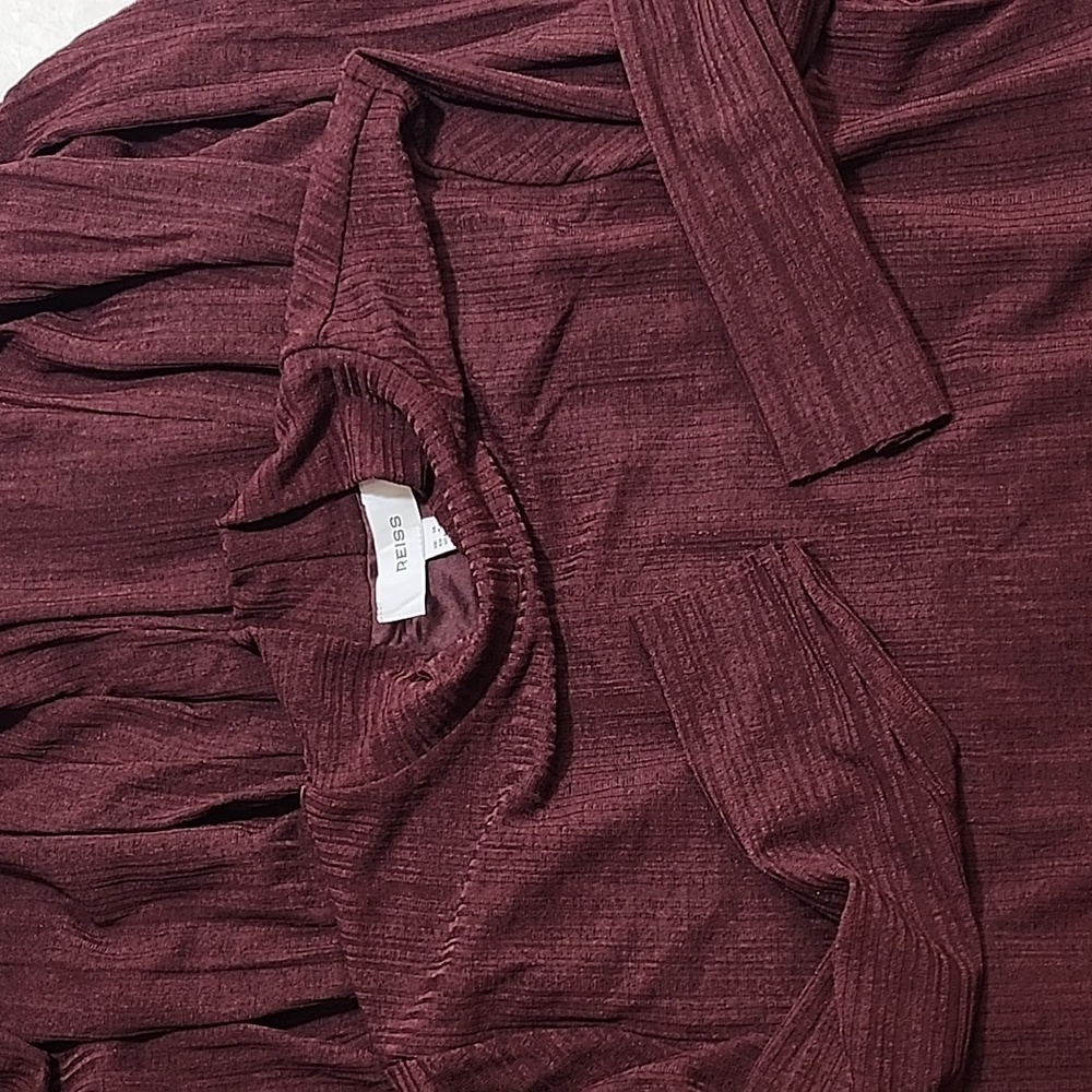 Reiss Savannah Jersey Ribbed Flared Mini Dress Burgundy Sz 10 - Picture 15 of 16